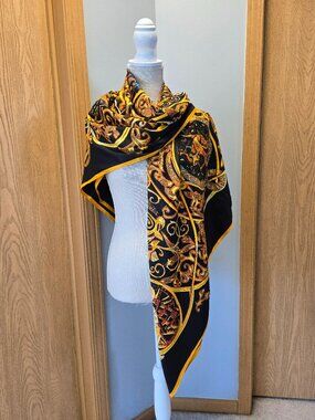 SILK Designer Inspired black and gold scarf, 51X51 inch